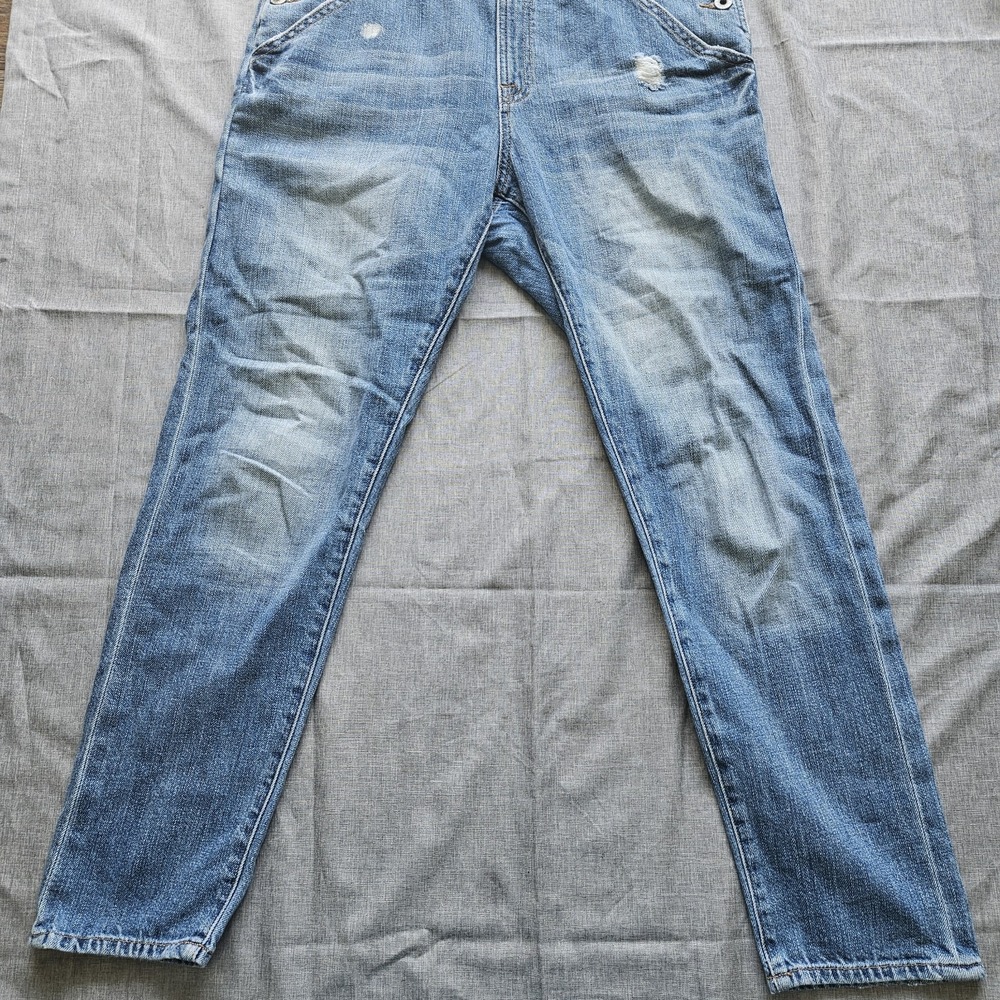 Lucky Brand Overalls Womens Medium Blue Denim Distressed Bib Pockets Relaxed Leg